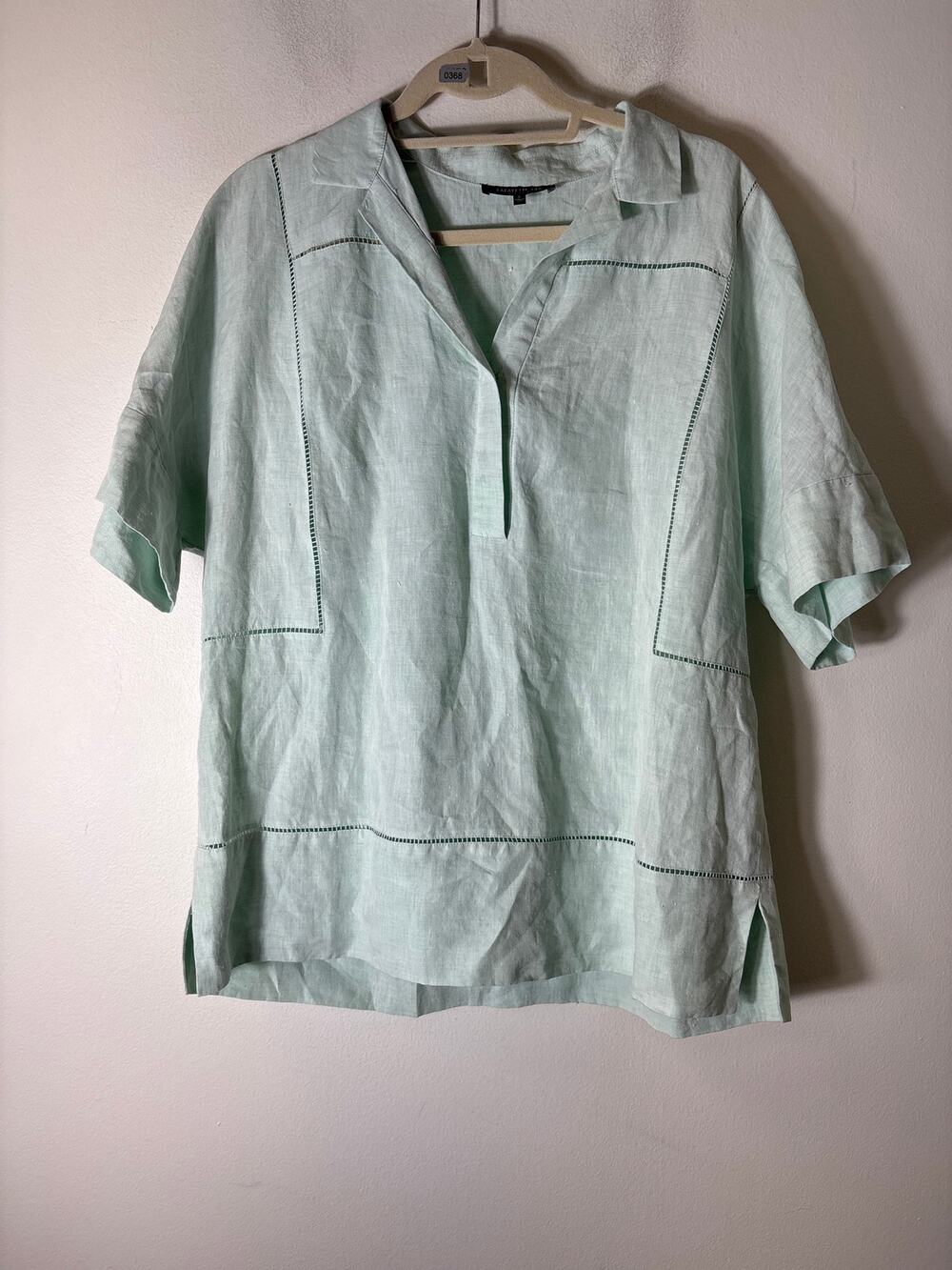 Lafayette 148 Mint Green Linen Short Sleeve Tunic Style Shirt Sz L
